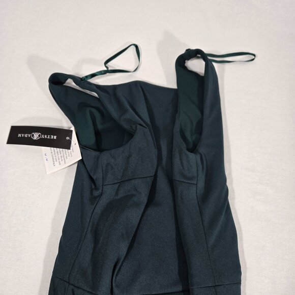 BETSY ADAM "Christine" PINE Scuba Crepe Ruffle Bow Slit Formal Gown Dress Size 8 - Picture 11 of 17